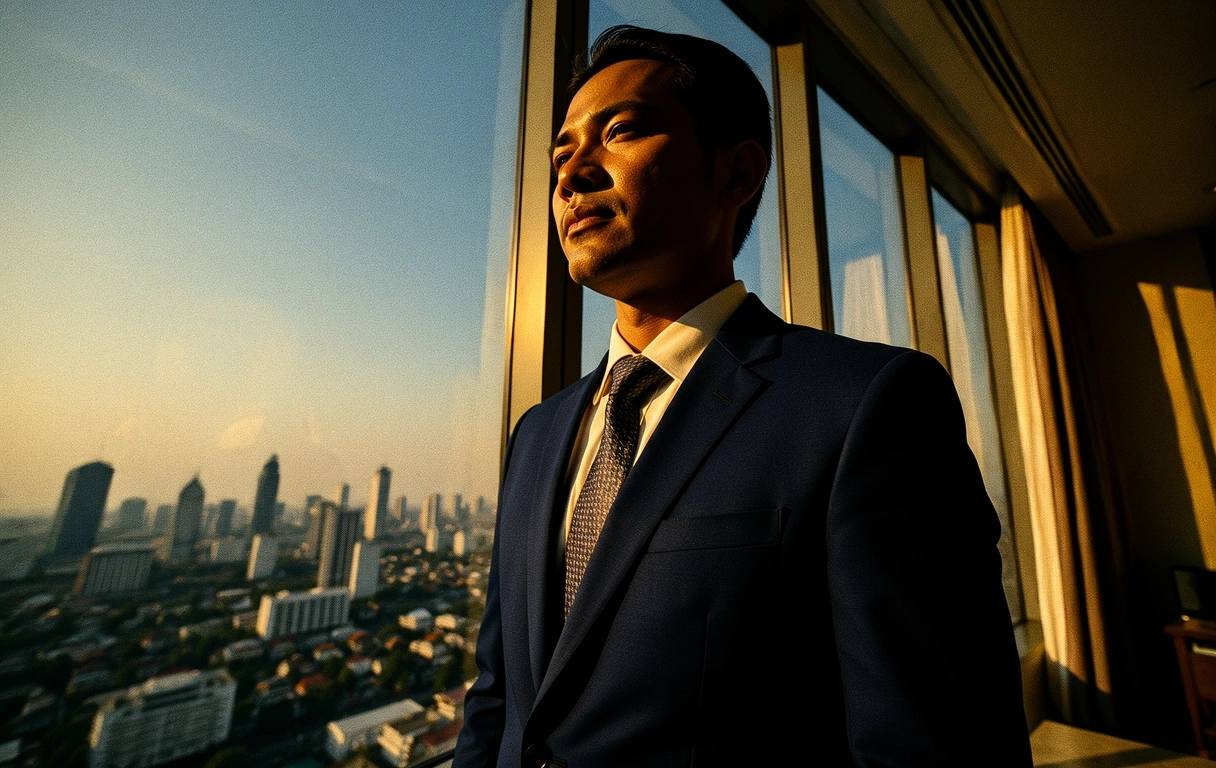 Professional executive overlooking the city